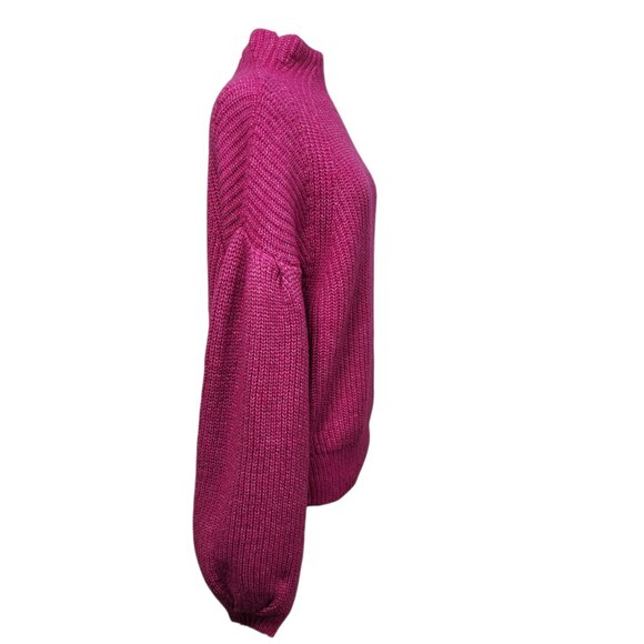 Scoop Hot Pink Long Balloon Sleeve Mock Neck Knit Casual Cozy Sweater Medium - Picture 4 of 8